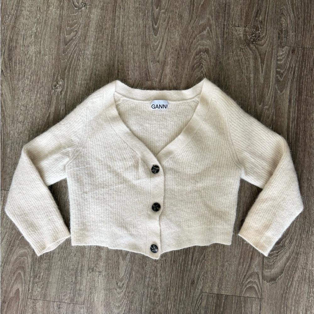 Ganni White Button-Up Cardigan